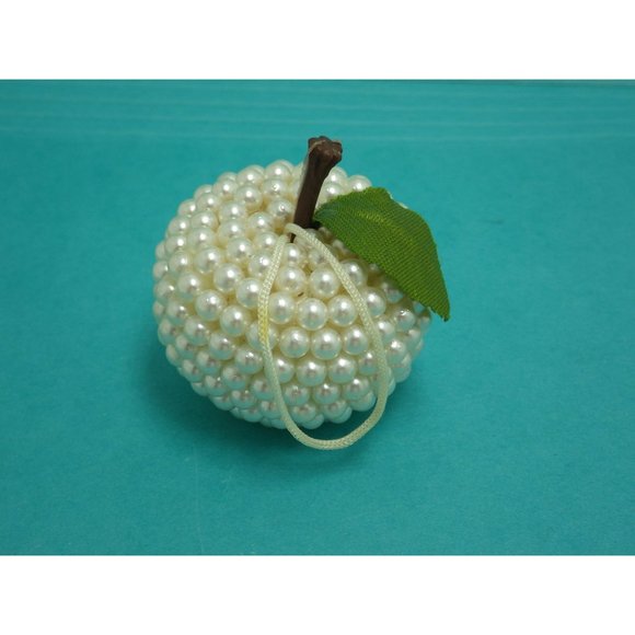 Pearl Apple Ornament Faux Pearled Beaded Fruit - Picture 5 of 6